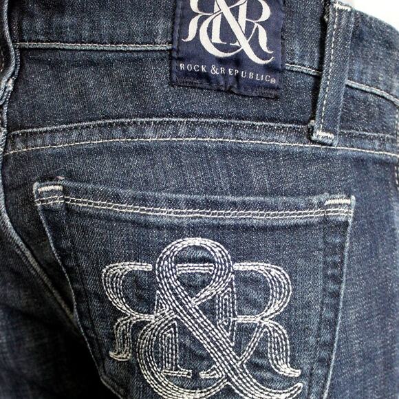 ROCK & REPUBLIC Denim Dark Wash Jeans Size 26 Embroidered Pocket "Kasandra" - Picture 4 of 10